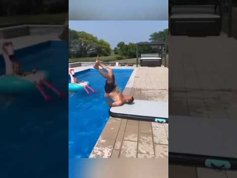 Epic Pool Dive FAIL! Last-Minute Change of Heart Leads to Hilarious Backflop 😂💦