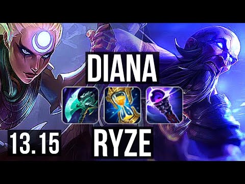 DIANA vs RYZE (MID) | 77% winrate, 6 solo kills, Godlike | EUW Master | 13.15