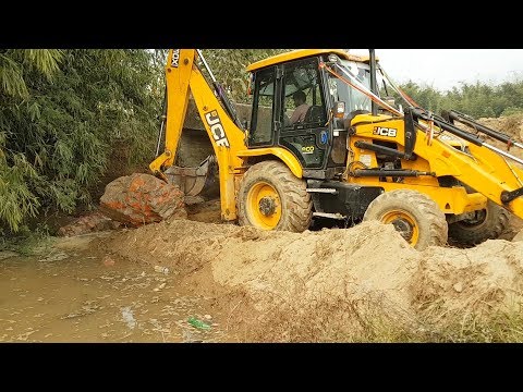 JCB Breaking and Pulling Bridge Wall - JCB Working For New Bridge Construction - JCB Video 2
