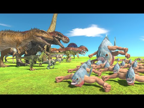 Mutant Fish Challenge - Carnivore Dinosaurs VS Herbivore Dinosaurs - Animal Revolt Battle Simulator