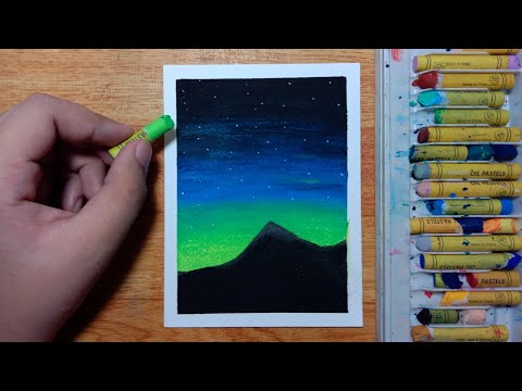 Easy and Simple Aurora Night Sky Oil Pastel Drawing for Beginners | Step-by-step Tutorial