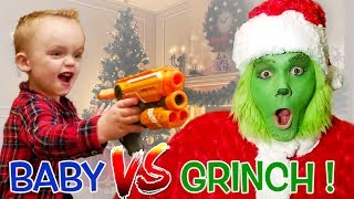 Baby vs Grinch Babysitter! Will the Grinch Train the Baby to Ruin Christmas?