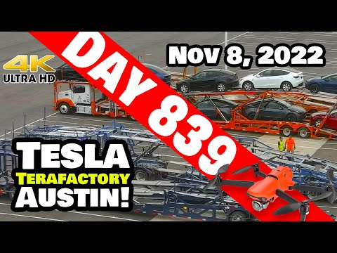 MEGA CAR CARRIER TIME-LAPSE AT GIGA TEXAS! - Tesla Gigafactory Austin 4K  Day 839 - 11/8/22 - Tesla