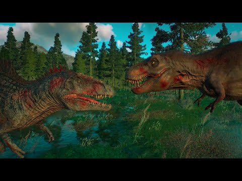 NEW Giganotosaurus Vs T Rex Dinosaurs Fighting - Jurassic World Evolution 2 Biosyn DLC