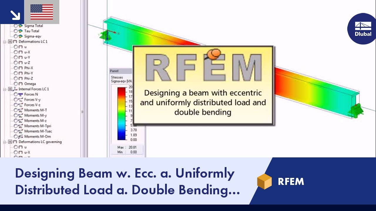 Dlubal RFEM - Designing Beam w. Ecc. a. Uniformly Distributed Load a. Double Bending w. RF-FE-LTB