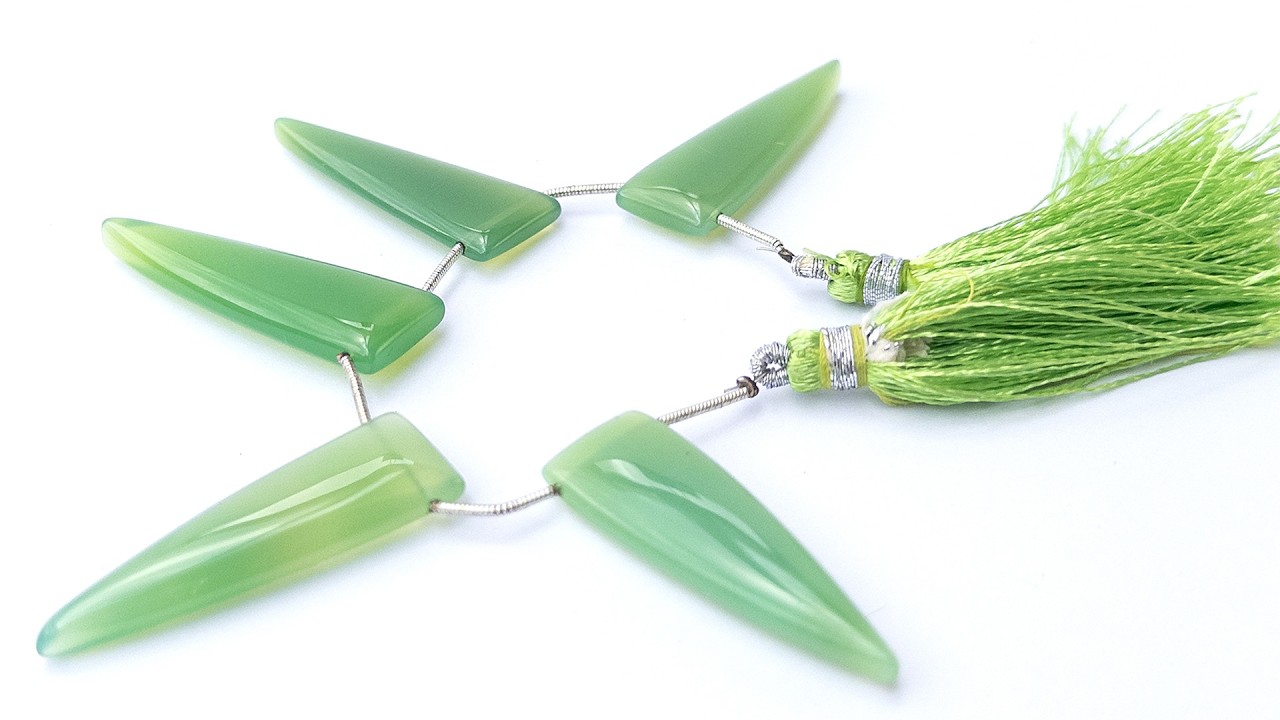 Chalcedony | Smooth Triangle Briolette | 40-42mm X 12.5-13.5mm Bead Size | 5 Pieces video