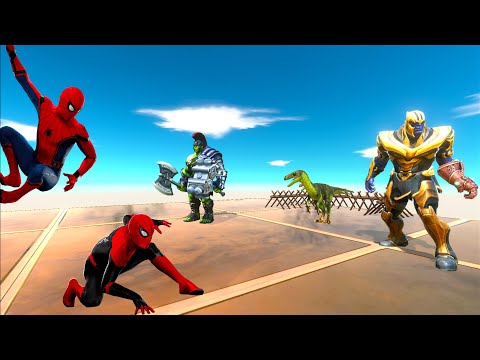 SPIDER-MAN vs HULK vs THANOS RELEASE CARNIVORE DINOSAUR - Animal Revolt Battle Simulator