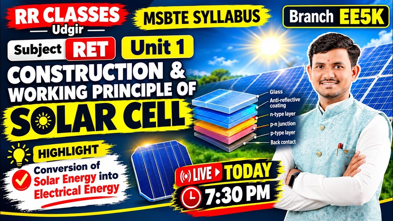 SOLAR CELL: Construction & Working Principle ☀️ | RET Unit 1 | EE5K | MSBTE Exam IMP | RR CLASSES