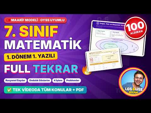 7.Sınıf Matematik 1.Dönem 1.Yazılı Maarif Model - OYSS Uyumlu 100 aldıran full tekrar 2026-2027