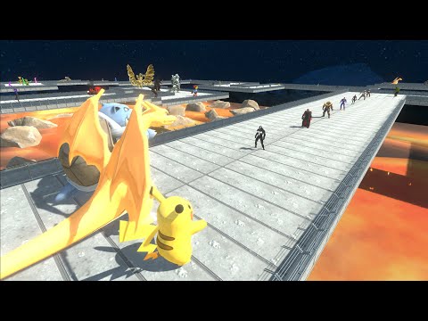 PIKACHU & BLASTOISE & CHARIZAD VS GHIDORAH LAVA DEATH RUN TOUR - Animal Revolt Battle Simulator