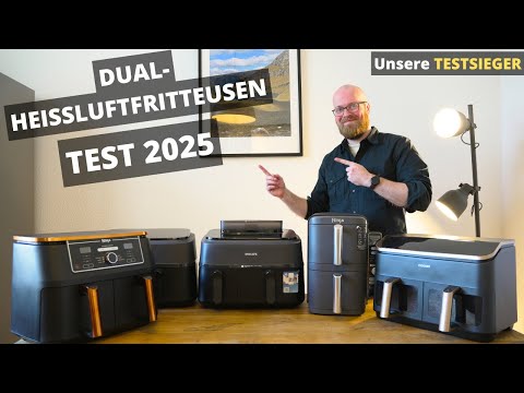 Lauben DualZone® Heißluftfritteuse 8000BC Air Fryer mit zwei Körben, Gesamtvolumen 8l, individuelle Einstellung beider Körbe getrennt, Klarsichtfenster, 8 voreingestellte Programme video review thumbnail
