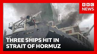 Three commercial ships damaged by ‘unknown projectors’ in Strait of Hormuz | BBC News