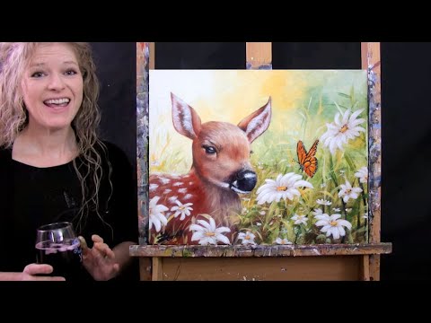 Learn How to Paint DEER AND BUTTERFLY with Acrylic - Paint and Sip at Home - Step by Step Tutorial