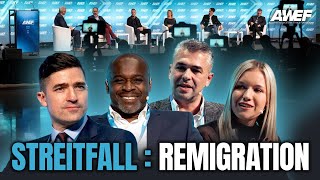 Streitfall: Remigration - Im Gespräch: Martin Sellner,  Michelle Gollan, Irfan Peci und Serge Menga