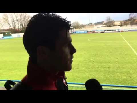 Goal scorer Dan Holman speaks to the media after the vital win at Guiseley