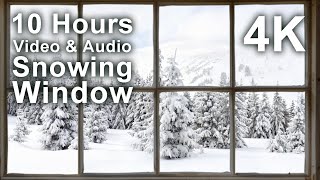 4K 10 hours - Snowing Window Scene like a Snow Globe - relaxing, gentle, calming