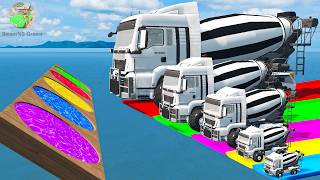 Biggest & Smallest Concrete Mixer Truck vs Slide with Train and Rails - BeamNG #101