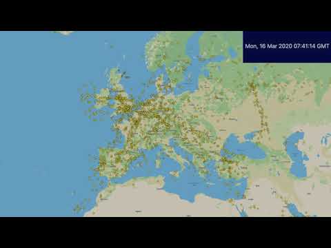 Air traffic over Europe during Covid-19 pandemic (time-lapse visualization)