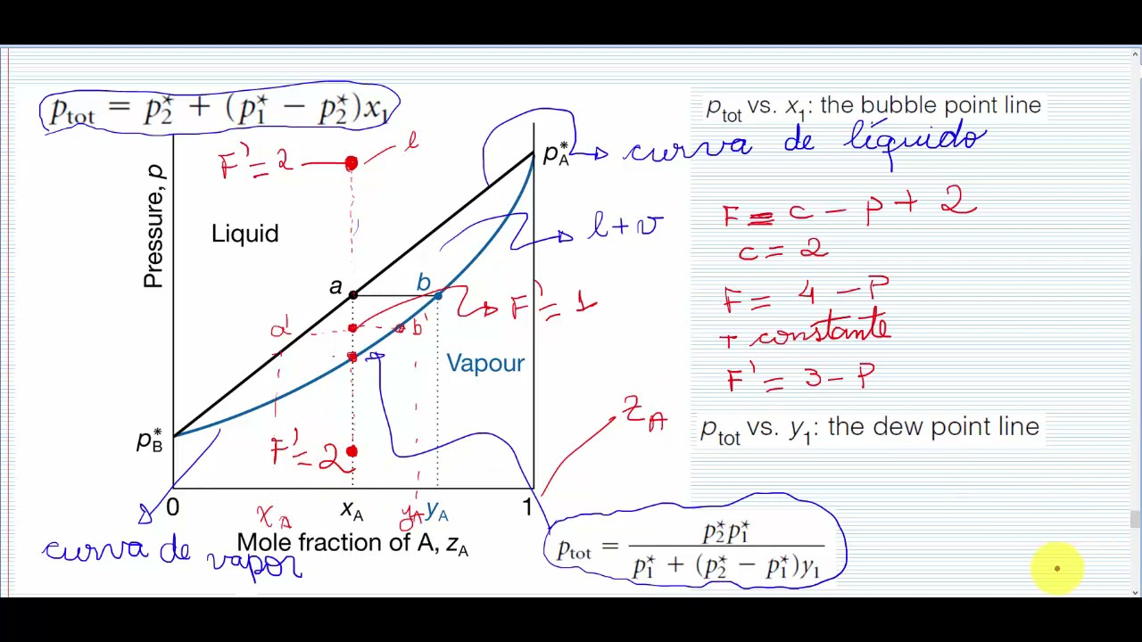 Equilíbrio líquido-vapor: diagrama de fases para soluções ideais e regra da alavanca