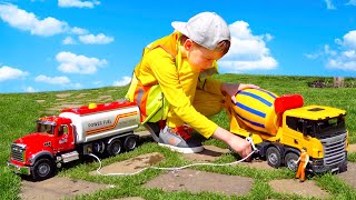 Cars Concrete Truck Fuel Truck Bruder and Police Car Alex Plays With New Toys