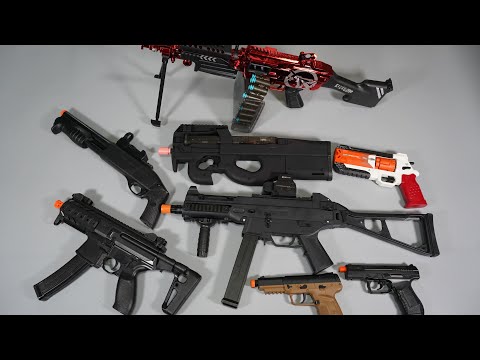 M249 Shell ejecting Nerf Gun Toy Guns - Airsoft P90 - UMP45 - FN57-M870 Shot gun- Toy Gun Collection