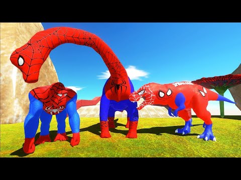SPIDERMAN BRACHIOSAURUS, SPIDERMAN GORO, SPIDERMAN T-REX DEATH RUN - Animal Revolt Battle Simulator