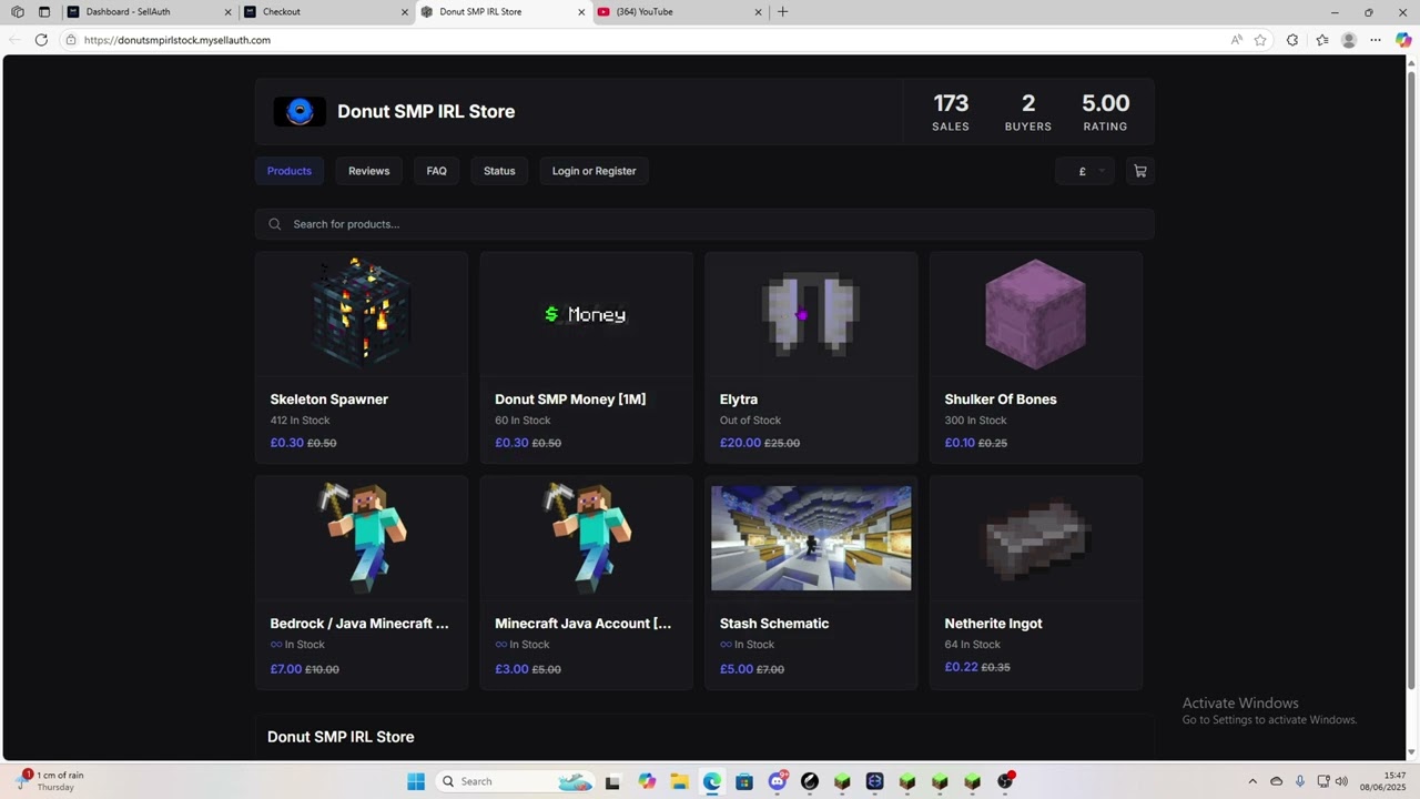 Donut SMP Store Showcase.