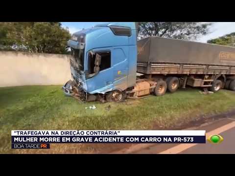 Mulher morre em colisão frontal entre carro e carreta na PR-573 entre Corbélia e Braganey