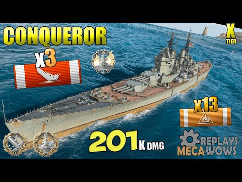 CONQUEROR 201K DMG 3 KILLS DELETING KREMLIN | World of Warships