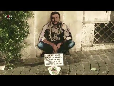 SALVINI MENDICANTE, Donatemi un po di umanità, Nuovo Street-art a Roma