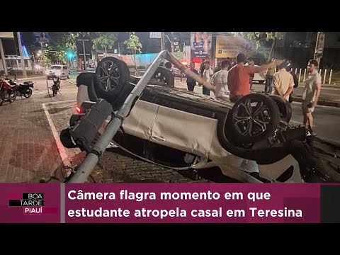 Câmera flagra momento em que estudante atropela casal em Teresina