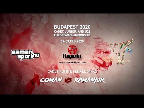 Karate WKF 2020 Budapest - Coman Maria Cristina vs Ramaniuk Volha - Cadet Kumite Female 54+kg Final