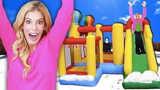 24 Hours inside a GAME MASTER BOUNCE HOUSE! (Who Wins $10,000 &amp; Matt Missing in Top Secret Hideout)