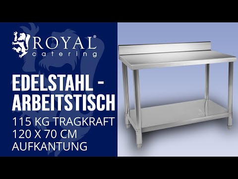 Video - Edelstahl-Arbeitstisch - ECO - 120 x 70 cm - 250 kg - Aufkantung - Royal Catering