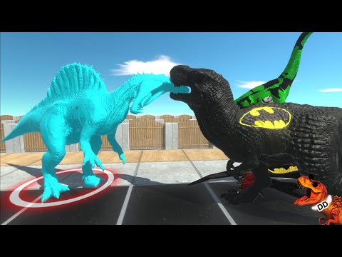 DARK TYRANNOSAURUS REX vs SUPERHEROES DINOSAURUS TEAM DEATH ROAD ARBS animal revolt battle simulator