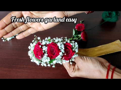 Reception bridal flower making / wedding hair flower making / red rose & gypsy garland / jadai veni