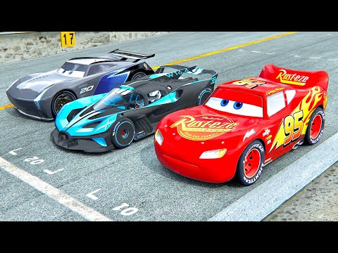 Lightning McQueen vs Bugatti Bolide vs Jackson Storm at Top Gear Track