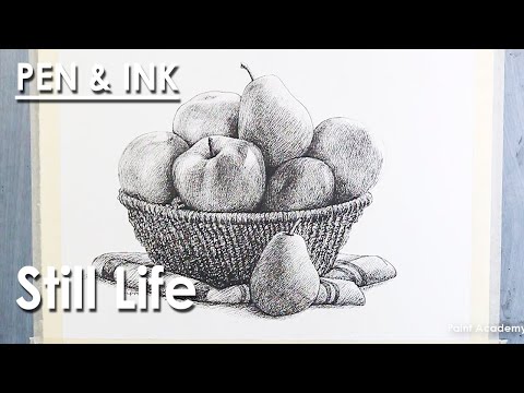 Pen and Ink Still Life Drawing Fruits Basket | step by step shading technique