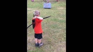 4 year old shoots moving targets with recurve!