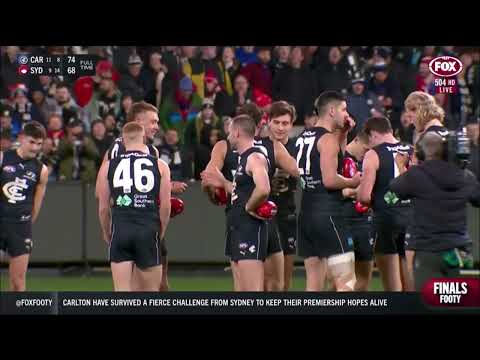 Carlton crowd singing the song after the Blues Elimination final win - AFL Finals 2023