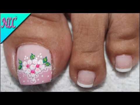 DISEÑO DE UÑAS EN PIES FLORES Y FRANCES PRINCIPIANTES – FLOWERS NAIL ART – FRENCH NAIL ART – NLC