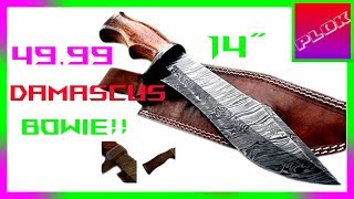 14 DAMASCUS Bowie Knife Unboxing/Review!!! ($49.99 on Amazon!!)