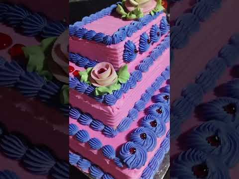 7 kg 3 step cake simple design strawberry with purple colour combination birthday cake 🎂🎂🎂🎂