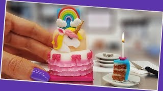 Mini UNICORN cake + Birthday Party with mini surprises. UNBOXING! :) Mini cooking, tiny cooking ASMR