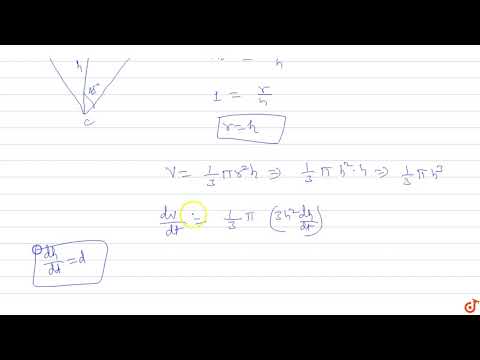 Water is dropped at the rate of 2 `m^3`/s into a cone of semi-vertical angle is `45^@` . If th...