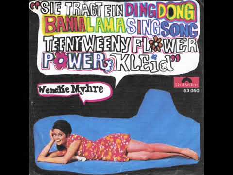 (Sie trägt ein) Ding Dong Bama Lama Sing Song Teeny Weeny Flower Power Kleid / Wencke Myhre.