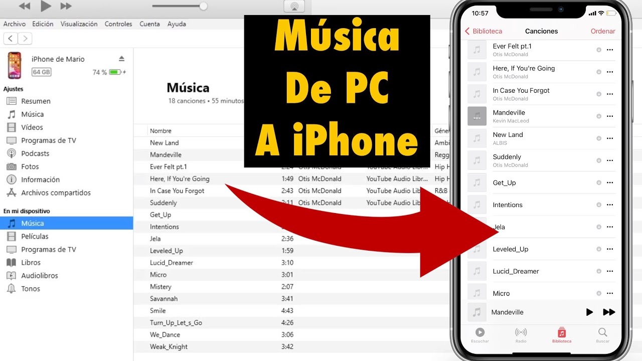 ¿Cómo transfiero música desde mi PC a mi iPhone 7?