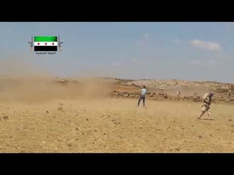 استهداف مقرات النظام من قبل فرقة أسود السنة بمدفع 122 في الكتيبة المهجورة في ريف درعا