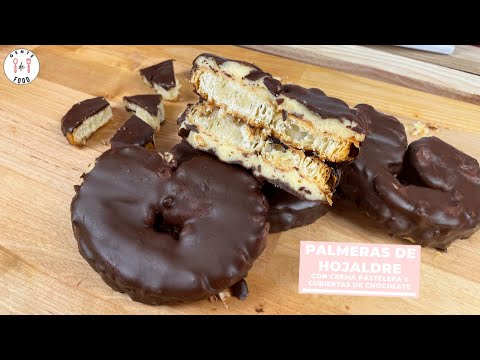 Palmeras de hojaldre casero con crema pastelera y bañadas en chocolate | Receta #218 | GENTE DE FOOD