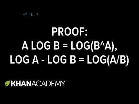 Proof: A(log B) = log (B^A), log A - log B = log (A/B) 